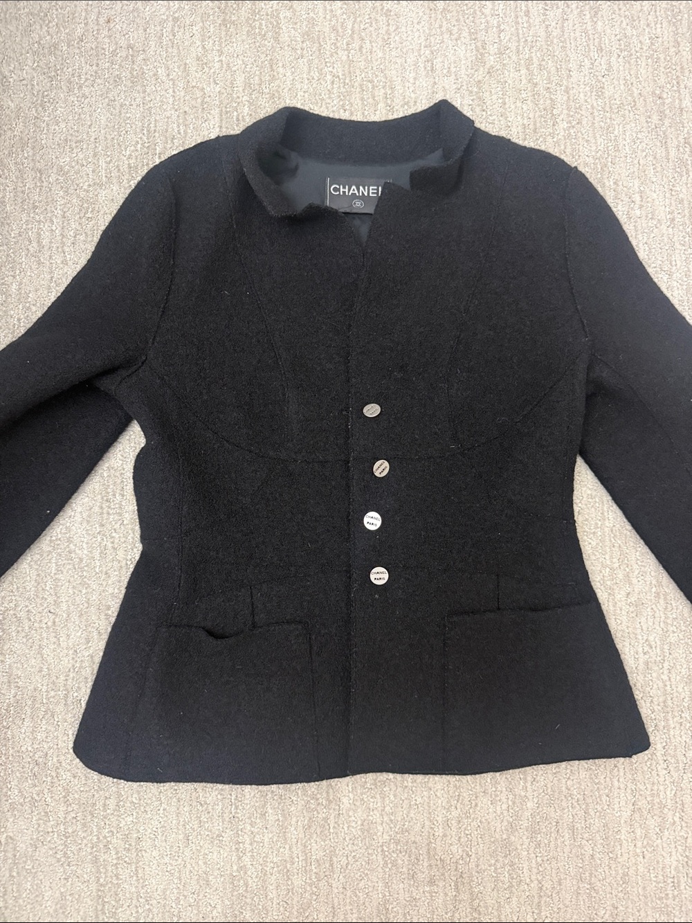 CHANEL Black Wool Signature Button Jacket